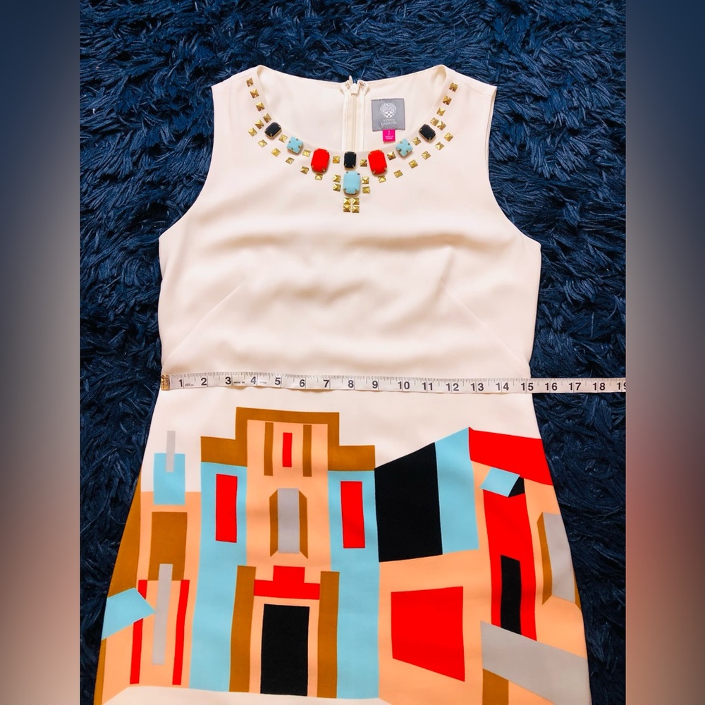 NWOT Vince Camuto Cream Villa Print Beaded Shift Mini Dress. Size 2 - Picture 10 of 12